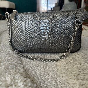 Michael Kors Metallic Silver Croc-Embossed Bag